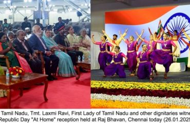 Thiru. R.N.Ravi, Hon'ble Governor of Tamil Nadu, Tmt. Laxmi Ravi, First Lady of Tamil Nadu and other dignitaries witnessed the cultural performance held at Republic Day 'At Home' reception held at Raj Bhavan, Chennai - 26.01.2025.