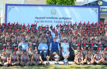 Thiru.R.N.Ravi, Hon'ble Governor of Tamil Nadu, interacted with the NCC and NSS Republic Day-2025 Contingents from Tamil Nadu at the event hosted by Raj Bhavan, Chennai on 03.02.2025. Commodore S. Raghav, Deputy Director General,NCC Directorate (TN, P& AN), Dr. C. Samuel Chelliah, Regional Director, NSS Directorate, Tamil Nadu, Thiru. R. Kirlosh Kumar, I.A.S., Principal Secretary to Governor were present.