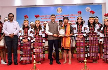 Thiru. R.N. Ravi, Hon'ble Governor of Tamil Nadu felicitated the cultural artists for their spectacular dance performance Juju Jaja (Arunachal Pradesh) and Cheraw Dance (Mizoram) held on the occasion of the Arunachal Pradesh and Mizoram State Foundation Day Celebration, at Raj Bhavan, Chennai - 19.02.2025.