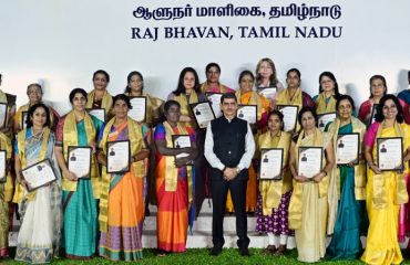 Thiru.R.N.Ravi, Hon'ble Governor of Tamil Nadu, felicitated Brigadier Ms. K.Muthulakshmi, INA veteran, Tmt. Vadivukkarasi, renowned actress,Tmt. Padma Venkataraman, social activist, Tmt. Naina Shah, President, National Association of Soroptimist International – India, Dr. Vijayalakshmy, Former HoD, Medical Sciences, NIEPMD, Chennai, Tmt. Sridevi, Eco mom Natural & Herbal Traders, Tmt. Amala, Auto Driver, Tmt. Jayanti, private crematorium staff, Ms.Aaliiyaa H. Jarriwala, Dr.Sujatha Pugazhendi, Dr.V.R.Devika, Dr.Vijayalakshmy, Ms.Erinda Shah, Mrs. Evelyn Stephen,Tmt. Jayanti, Ms. Krithika Kumar Quintal, Dr. Mahalakshmi Winfred, Ms.Meena Dadha, Ms. Hema Vijayakumar, Ms.R.Sridevi , Tmt. Uma Murali, Tmt. Vijaya Mahadevan, Ms,Vinolee Ramalingam, Dr. Haripriya Aravind, Dr.Sushila Menon Gopinath, Dgnd Dr. Vijaya Bharathi Rangarajan, Ms. Annapoorani ,Tmt. Kanimozhi, Tmt. Arthi Ganesh, Tmt. Kalaivani Suresh, Tmt Chellama, Tmt Ananthi,Tmt Balguni,Tmt Selvi,Tmt Kamatchi the eminent women achievers from various fields at the International Women’s Day celebration held at Raj Bhavan, Chennai - 07.03.2025.