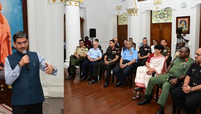 Thiru.R.N.Ravi, Hon'ble Governor of Tamil Nadu, addressed and interacted with officers participants of the National Defence College course comprising senior officers of all wings of Indian military, senior civil services and military officers from friendly countries on the issues of national security in the context of emerging new Bharat at Raj Bhavan, Chennai - 17.03.2025.