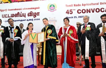 Thiru.R.N.Ravi, Hon’ble Governor of Tamil Nadu and Chancellor of Tamil Nadu Agricultural University awarded degrees and medals to 4434 students during the 45th Convocation of Tamil Agricultural University, at University Convocation Hall, TNAU, Coimbatore - 25.03.2025. Thiru. R.Selvam I.A.S., Executive Director, Council for Leather Exports, Chennai, delivered an inspiring and thought-provoking convocation speech.