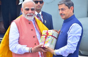 Thiru. R.N.Ravi, Hon'ble Governor of Tamil Nadu, warmly received Thiru. Narendra Modi, Hon'ble Prime Minister of India, at Mandapam helipad in Rameswaram on 06.04.2025 and presented him with all 9 volumes of the Kamba Ramayana in Tamil.