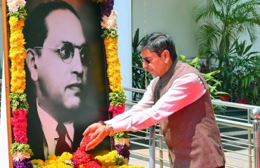 Thiru.R.N.Ravi, Hon'ble Governor of Tamil Nadu paid floral tributes to the portrait of Bharat Ratna Dr. B.R. Ambedkar on his birth anniversary at Dr. B.R. Ambedkar statue, Raj Bhavan, Chennai - 14.04.2025.