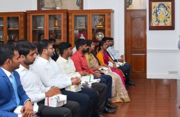 Thiru. R.N.Ravi, Hon'ble Governor of Tamil Nadu felicitated the candidates who have cleared the UPSC examination for the year 2024. The candidates have attended the Interview Guidance Session of Hon'ble Governor of Tamil Nadu held at Raj Bhavan, Chennai, on March 2025 at Annapoorna Hall, Raj Bhavan, Chennai - 24.04.2025