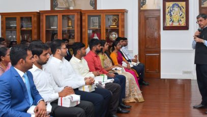 Thiru. R.N.Ravi, Hon'ble Governor of Tamil Nadu felicitated the candidates who have cleared the UPSC examination for the year 2024. The candidates have attended the Interview Guidance Session of Hon'ble Governor of Tamil Nadu held at Raj Bhavan, Chennai, on March 2025 at Annapoorna Hall, Raj Bhavan, Chennai - 24.04.2025