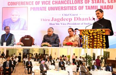 Thiru. R.N.Ravi, Hon'ble Governor of Tamil Nadu, presided over the two-day conference of Vice-Chancellors of State, Central and Private Universities of Tamil Nadu and addressed the gathering at Raj Bhavan, Udhagamandalam on 25.04.2025. Thiru. Jagdeep Dhankhar, Hon'ble Vice-President of India, inaugurated the conference and delivered the Chief guest address. Dr. (Smt.) Sudesh Dhankhar, Spouse of the Hon’ble Vice-President of India, Thiru. R. Kirlosh Kumar, I.A.S., Principal Secretary to Governor of Tamil Nadu, Dr. Pawan Kumar Singh, Director, Indian Institute of Management, Trichy, Vice-Chancellors of Central, State and Private Universities and other dignitaries were present. At the beginning of the program, a silent tribute was observed to express condolences for the innocent victims of the Pahalgam terrorist attack.