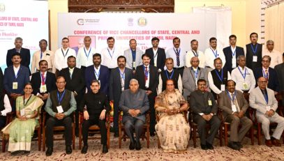 Thiru. Jagdeep Dhankhar, Hon'ble Vice-President of India, inaugurated the two-day conference of Vice-Chancellors of State, Central and Private Universities of Tamil Nadu at Raj Bhavan, Udhagamandalam on 25.04.2025) Thiru. R.N.Ravi, Hon'ble Governor of Tamil Nadu, presided over the function. Dr. (Smt.) Sudesh Dhankhar, Spouse of the Hon’ble Vice-President of India, Thiru. R. Kirlosh Kumar, I.A.S., Principal Secretary to Governor of Tamil Nadu, Dr. Pawan Kumar Singh, Director, Indian Institute of Management, Trichy, Vice-Chancellors of Central, State and Private Universities and other dignitaries were present. At the beginning of the program, a silent tribute was observed to express condolences for the innocent victims of the Pahalgam terrorist attack.
