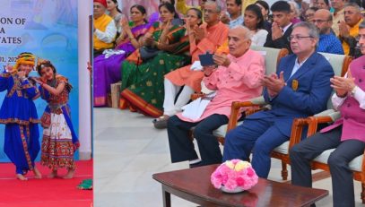 Thiru.R.N.Ravi, Hon'ble Governor of Tamil Nadu and the dignitaries witnessed the cultural performance Garba dance (Gujarat), Maratha patriotic song, dance drama depicting the soul essence of Maharashtra and great contributions of Chhatrapati Shivaji Maharaj to the country performed by the cultural artistes that captivated the audience at celebrations of Gujarat, Maharashtra and Himachal Pradesh statehood days organised at Bharathiar Mandapam, Raj Bhavan, Chennai - 01.05.2025.