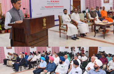 Thiru. R.N.Ravi, Hon'ble Governor of Tamil Nadu called for All Faith Meeting expressing solidarity to our Armed Forces at Bharthiar Mandapam, Raj Bhavan, Chennai on 10.05.2025 where representatives from various faiths participated. Thiru. Thangam Thennarasu, Hon'ble Minister for Finance and Environment Climate Change, Tamil Nadu, along with distinguished representatives from various faiths, notably members of the Sikh community, and Armed Forces veterans, participated in the event.