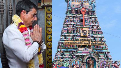Thiru. R.N.Ravi, Hon’ble Governor of Tamil Nadu offered prayers to Sri Balasubrahmanyam and prayed for the good health, well-being of people and the peace & prosperity of our state and our Nation on the auspicious occasion of Vaikasi Visakam at Sri Balasubrahmanyam Temple, Siruvapuri, Thiruvallur District - 09.06.2025.