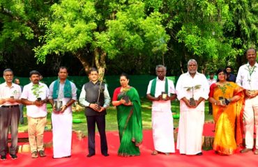Thiru.R.N Ravi, Hon'ble Governor of Tamil Nadu and First Lady of Tamil Nadu Tmt. Laxmi Ravi along with champions and leaders of organic and natural farming and agro entrepreneurs planted 27 trees—each symbolizing a Nakshatra —under the ‘Ek Ped Maa Ke Naam’ campaign at Raj Bhavan, Chennai - 07.06.2025. The event was part of the World Environment Day celebrations.