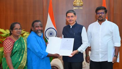 Padma Shri awardee and renowned Parai artist Thiru.Velu Aasan called on Thiru. R.N.Ravi, Hon'ble Governor of Tamil Nadu at Raj Bhavan, Chennai on 04.07.2025. Hon'ble Governor extended financial assistance for the construction of his residence-cum-training centre to nurture young talents in the traditional art of Parai, helping rejuvenate one of Tamil Nadu’s oldest and most vibrant folk traditions.