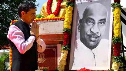 Thiru. R.N.Ravi, Hon'ble Governor of Tamil Nadu paid floral tributes to the statue and portrait of Perunthalaivar K.Kamarajar on his 123rd Birth Anniversary at Gandhi Mandapam, Guindy, Chennai on 15.07.2025.