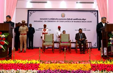 Thiru.R.N.Ravi, Hon’ble Governor of Tamil Nadu, administered the oath of office to Hon’ble Justice Thiru. Manindra Mohan Shrivastava as Chief Justice of The Madras High Court at Raj Bhavan, Chennai - 21.07.2025.