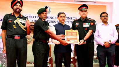 Thiru. R.N.Ravi, Hon'ble Governor of Tamil Nadu honoured the 16 Madras, 35 Field Regiment, Ordnance Depot Avadi and 65 Company Army Service Corps (Supply) Type 'D' with Unit Citations for their selfless service to the Nation at the commendation function and conferring citations to the Armed Forces at Raj Bhavan, Chennai on 25.07.2025. Lt.Gen. Karanbir Singh Brar, PVSM, AVSM, GOC, Dakshin Bharat Area, Chennai and other dignitaries were present.