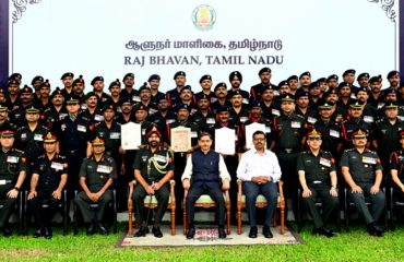 Thiru. R.N.Ravi, Hon'ble Governor of Tamil Nadu honoured the 16 Madras, 35 Field Regiment, Ordnance Depot Avadi and 65 Company Army Service Corps (Supply) Type 'D' with Unit Citations for their selfless service to the Nation at the commendation function and conferring citations to the Armed Forces at Raj Bhavan, Chennai on 25.07.2025. Lt.Gen. Karanbir Singh Brar, PVSM, AVSM, GOC, Dakshin Bharat Area, Chennai and other dignitaries were present.