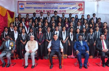 Thiru. R.N.Ravi, Hon’ble Governor of Tamil Nadu and Chancellor, Manonmaniam Sundaranar University presented the medals and degrees to 37,376 students at 32nd Convocation of the Manonmaniam Sundaranar University at V.O. Chidambaranar Auditorium, Manonmaniam Sundaranar University, Tirunelveli on 13.08.2025. Prof. A.P.Dimri, Director, Indian Institute of Geomagnetism, Department of Science and Technology, Government of India, Mumbai participated as chief guest and delivered the convocation address. Prof. Dr. N.Chandrasekar, Vice-Chancellor, Manonmaniam Sundaranar University and other dignitaries were present.