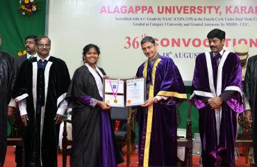 Thiru. R.N.Ravi, Hon’ble Governor of Tamil Nadu and Chancellor, Alagappa University presented the medals and degrees to 43,142 students at 36th Convocation of the Alagappa University at Convocation Auditorium, Alagappa University, Karaikudi on 18.08.2025. Dr. V.Narayanan, Chairman, Indian Space Research Organisation (ISRO), Bengaluru and Secretary, Department of Space, Govt. of India participated as chief guest and delivered the convocation address. Prof. G. Ravi, Vice-Chancellor, Alagappa University and other dignitaries were present.