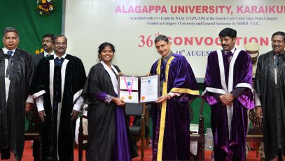 Thiru. R.N.Ravi, Hon’ble Governor of Tamil Nadu and Chancellor, Alagappa University presented the medals and degrees to 43,142 students at 36th Convocation of the Alagappa University at Convocation Auditorium, Alagappa University, Karaikudi on 18.08.2025. Dr. V.Narayanan, Chairman, Indian Space Research Organisation (ISRO), Bengaluru and Secretary, Department of Space, Govt. of India participated as chief guest and delivered the convocation address. Prof. G. Ravi, Vice-Chancellor, Alagappa University and other dignitaries were present.