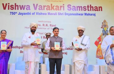 Thiru. R.N.Ravi, Hon'ble Governor of Tamil Nadu participated as chief guest and released the book “Dnyanothtara Premabhakthi“ authored by Dr. Raghunathdas Maharaj at the 750th Avatara Jayanthi of Sant Vishwa Mauli Shri Dnyaneshwar Maharaj at Sri Anantha Padmanabhaswamy Temple, Adyar, Chennai - 16.08.2025.