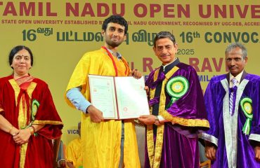 Thiru. R.N.Ravi, Hon’ble Governor of Tamil Nadu and Chancellor, Tamil Nadu Open University presented the medals and degrees to 7,972 students at 16th Convocation of the Tamil Nadu Open University at Convocation Hall, Tamil Nadu Open University, Chennai - 25.09.2025. Prof. (Dr.) Ami U. Upadhyay, Vice-Chancellor, Dr.Babasaheb Ambedkar Open University, Ahmedabad, Gujarat participated as chief guest and delivered the convocation address. Prof. S.Arumugam, Vice-Chancellor, Tamil Nadu Open University and other dignitaries were present.