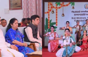 Thiru.R.N.Ravi, Hon’ble Governor of Tamil Nadu and Tmt.Laxmi Ravi, First Lady of Tamil Nadu, performed Navaratri Puja and witnessed the Bharatanatyam performance of students of Sri Gyana Mudhra School of Dance on the theme of 'Trinethrodhbava Kaali- a Shakti born from the third eye' on the ocassion of Navaratri Kolu celebration at Raj Bhavan, Chennai on 24.09.2025. Hundreds of general public participated on the 3rd day of Navaratri Kolu festival at Raj Bhavan, Chennai.'Trinethrodhbava Kaali- a Shakti born from the third eye' on the ocassion of Navaratri Kolu celebration at Raj Bhavan, Chennai on 24.09.2025. Hundreds of general public participated on the 3rd day of Navaratri Kolu festival at Raj Bhavan, Chennai.