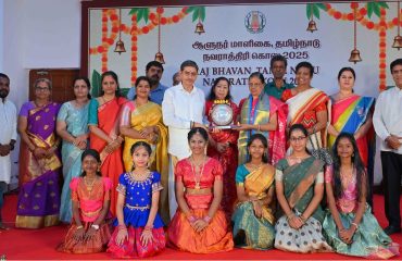 Thiru.R.N.Ravi, Hon’ble Governor of Tamil Nadu and Tmt.Laxmi Ravi, First Lady of Tamil Nadu, performed Navaratri Puja, witnessed and felicitated Tmt.Veena Venkatramani for Veena recital performances, Tmt. Anusha Girish and students for Bharatanatyam performance, Tmt. Maitrayee Badrinarayanan ,Carnatic Vocal Song performance and Members of Mayilai Raghumayi Raman Challengers Music Band, Chennai for their Bhajan performance on the occasion of Navaratri Kolu celebration at Raj Bhavan, Chennai - 01.10.2025. Hundreds of general public participated on the 10th and final day of Navaratri Kolu festival at Raj Bhavan, Chennai.