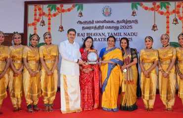 Thiru.R.N.Ravi, Hon’ble Governor of Tamil Nadu and Tmt.Laxmi Ravi, First Lady of Tamil Nadu, performed Navaratri Puja, witnessed and felicitated Tmt.Veena Venkatramani for Veena recital performances, Tmt. Anusha Girish and students for Bharatanatyam performance, Tmt. Maitrayee Badrinarayanan ,Carnatic Vocal Song performance and Members of Mayilai Raghumayi Raman Challengers Music Band, Chennai for their Bhajan performance on the occasion of Navaratri Kolu celebration at Raj Bhavan, Chennai - 01.10.2025. Hundreds of general public participated on the 10th and final day of Navaratri Kolu festival at Raj Bhavan, Chennai.