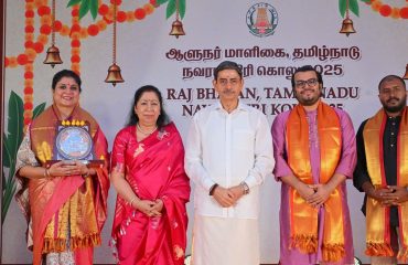 Thiru.R.N.Ravi, Hon’ble Governor of Tamil Nadu and Tmt.Laxmi Ravi, First Lady of Tamil Nadu, performed Navaratri Puja, witnessed & felicitated Ms. Shilpa Shankar Narain, for Dhrupad performance, Selvi. Srinidhi, for Bharathanatyam performance and Selvi.S.Gayathri, for Carnatic Vocal singing on the occasion of Navaratri Kolu celebration at Raj Bhavan, Chennai - 30.09.2025. Hundreds of general public participated on the 9th day of Navaratri Kolu festival at Raj Bhavan, Chennai.