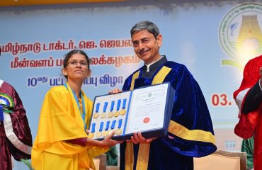 Thiru. R.N.Ravi, Hon’ble Governor of Tamil Nadu and Chancellor, Tamil Nadu Dr. J. Jayalalithaa Fisheries University presented the medals and degrees to 496 students at 10th Convocation of the Tamil Nadu Dr. J. Jayalalithaa Fisheries University at University Auditorium, Nagapattinam - 03.11.2025. Dr. Joykrushna Jena, Deputy Director General (Fisheries Science), Indian Council of Agricultural Research, New Delhi participated as chief guest and delivered the convocation address. Dr. N. Felix, Vice-Chancellor, Tamil Nadu Dr. J. Jayalalithaa Fisheries University and other dignitaries were present.