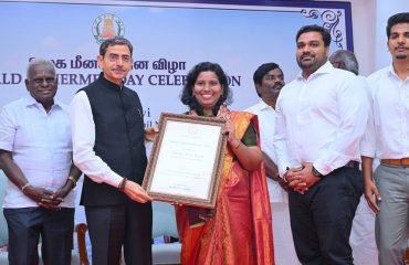 Thiru. R.N.Ravi, Hon’ble Governor of Tamil Nadu, felicitated fifteen Fishermen for their remarkable contributions towards Nation, and addressed hundreds of members of fishers community, fishers associations, entrepreneurs and stakeholders at World Fishermen Day - 2025 celebration held at Bharathiar Mandapam, Raj Bhavan, Chennai - 24.11.2025.