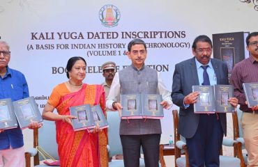 Thiru.R.N.Ravi, Hon’ble Governor of Tamil Nadu, released the books 'Kali Yuga Dated Inscriptions – A Basis of Indian History and Chronology (Volume 1 & 2)'Authored by Dr. M. L. Raja and the first copy of the books received by Padma Vibhushan Dr. Padma Subrahmanyam at the function held at Bharathiar Mandapam, Raj Bhavan, Chennai - 25.11.2025. Dr. M.L.Raja, Drawing on nearly 1,000 ancient inscriptions spanning over 5,000 years from across India and its neighbouring regions, this Raj Bhavan–led, evidence-based research work provides a vital chronological framework that strengthens ongoing efforts to decolonise India’s history and civilisational understanding and gives fresh impetus to future research. Dr. M.L.Raja, Author of the book and Historian, Thiru.K.Sreedharan, Archaeology Scholar, Thiru.R.Kirlosh Kumar, I.A.S.,Principal Secretary to Governor were present.