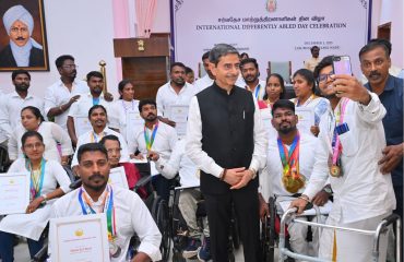 Thiru. R.N. Ravi, Hon'ble Governor of Tamil Nadu, felicitated 70 differently abled persons from various fields for their exemplary achievements and distinguished services towards the upliftment of differently abled persons organised on the occasion of International Differently Abled Day Celebrations function held at Bharathiar Mandapam, Lok Bhavan, Chennai - 01.12.2025.