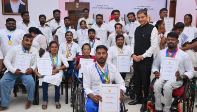 Thiru. R.N. Ravi, Hon'ble Governor of Tamil Nadu, felicitated 70 differently abled persons from various fields for their exemplary achievements and distinguished services towards the upliftment of differently abled persons organised on the occasion of International Differently Abled Day Celebrations function held at Bharathiar Mandapam, Lok Bhavan, Chennai - 01.12.2025.