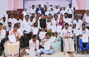 Thiru. R.N. Ravi, Hon'ble Governor of Tamil Nadu, felicitated 70 differently abled persons from various fields for their exemplary achievements and distinguished services towards the upliftment of differently abled persons organised on the occasion of International Differently Abled Day Celebrations function held at Bharathiar Mandapam, Lok Bhavan, Chennai - 01.12.2025.