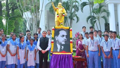 Thiru.R.N.Ravi, Hon'ble Governor of Tamil Nadu, along with students of TI School paid floral triubutes to Dr. B.R. Ambedkar on the occassion of his 70th Mahaparinirvan Diwas (Memorial Day) at Lok Bhavan, Chennai - 06.12.2025.
