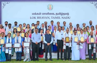 Thiru. R.N. Ravi, Hon'ble Governor of Tamil Nadu felicitated 40 eminent scholars across the Nation for their contributions in translation of Tamil literary works to various Indian languages and translation of literary works of various Indian languages to Tamil language on the commemoration of 144th Birth Anniversary of Mahakavi Subramania Bharathiar And Bharatiya Bhasha Diwas - 2025 Celebrations held at Bharathiar Mandapam, Lok Bhavan, Chennai - 11.12.2025.