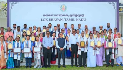 Thiru. R.N. Ravi, Hon'ble Governor of Tamil Nadu felicitated 40 eminent scholars across the Nation for their contributions in translation of Tamil literary works to various Indian languages and translation of literary works of various Indian languages to Tamil language on the commemoration of 144th Birth Anniversary of Mahakavi Subramania Bharathiar And Bharatiya Bhasha Diwas - 2025 Celebrations held at Bharathiar Mandapam, Lok Bhavan, Chennai - 11.12.2025.