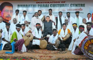 Thiru. R.N.Ravi, Hon'ble Governor of Tamil Nadu felicitated the 'Parai' artistes at inauguration of 'Bharathi Parai Cultural Centre' of Parai Artist Thiru. Velu Aasan, Padma Shri awardee at Mattamalai Village, Sathur Taluk, Virudhunagar District - 12.12.2025. Lok Bhavan, Tamil Nadu extended the support for instituting the Bharathi Parai Cultural Centre.
