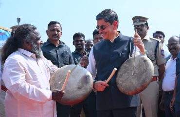 Thiru. R.N.Ravi, Hon'ble Governor of Tamil Nadu played 'Parai' traditional art form of Tamil Nadu along with the Parai artists at the inauguration of 'Bharathi Parai Cultural Centre' of Parai Artist Thiru. Velu Aasan, Padma Shri awardee at Mattamalai Village, Sathur Taluk, Virudhunagar District - 12.12.2025. Lok Bhavan, Tamil Nadu extended the support for instituting the Bharathi Parai Cultural Centre.