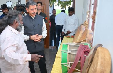 Thiru. R.N.Ravi, Hon'ble Governor of Tamil Nadu inaugurated the 'Bharathi Parai Cultural Centre' of Parai Artist Thiru. Velu Aasan, Padma Shri awardee at Mattamalai Village, Sathur Taluk, Virudhunagar District - 12.12.2025. Lok Bhavan, Tamil Nadu extended the support for instituting the Bharathi Parai Cultural Centre.