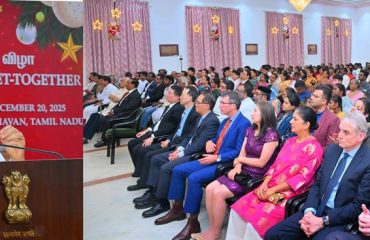 Thiru. R.N.Ravi, Hon'ble Governor of Tamil Nadu, addressed the gathering and extended the Christmas and New year wishes to all brothers and sisters of Christian Community from Tamil Nadu and across Nation at the 'The Advent Christmas Get-together 2025 celebrations' held at Bharathiar Mandapam at Lok Bhavan, Chennai - 20.12.2025. Metropolitan Bishop H.G.Geevarghese Mar Philoxenos, Diocese of Madras, Malankara Orthodox Syrian Church, Chennai, Bishop Mar Sebastian Pozholiparampil, Hosur Syro-Malabar Catholic Eparchy, Chennai, Bishop H.G. Issac Mor Osthatheos, Jacobite Syrian Orthodox-Mylapore Diocese, Chennai, Vicar General Re.Fr. G.J. Anthonysamy, Chennai, Thiru.R.Kirlosh Kumar, I.A.S., Principal Secretary to Governor and other dignitaries were present during the celebrations.
