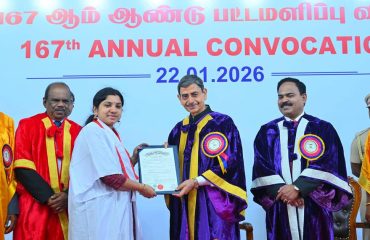 Thiru. R.N.Ravi, Hon’ble Governor of Tamil Nadu and Chancellor, University of Madras presented the medals and degrees to 1,93,676 students at 167th Convocation of the University of Madras at Senate House, University of Madras, Chennai - 22.01.2026. Padma Bhushan Dr. A.Sivathanu Pillai, Distinguished Scientist, Indian Space Research Organisation, Former CEO & MD, Brahmos participated as chief guest and delivered the convocation address. Dr. P.Sankar, I.A.S., Secretary to Government, Higher Education Department, Government of Tamil Nadu and other dignitaries were present.