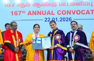 Thiru. R.N.Ravi, Hon’ble Governor of Tamil Nadu and Chancellor, University of Madras presented the medals and degrees to 1,93,676 students at 167th Convocation of the University of Madras at Senate House, University of Madras, Chennai - 22.01.2026. Padma Bhushan Dr. A.Sivathanu Pillai, Distinguished Scientist, Indian Space Research Organisation, Former CEO & MD, Brahmos participated as chief guest and delivered the convocation address. Dr. P.Sankar, I.A.S., Secretary to Government, Higher Education Department, Government of Tamil Nadu and other dignitaries were present.