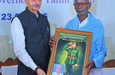 Thiru. R. N. Ravi, Hon’ble Governor of Tamil Nadu, along with INA veterans, freedom fighters, and members of INA families, participated in the Parakram Diwas celebrations marking the 129th Birth Anniversary of Netaji Subhas Chandra Bose, organised by the All India Azad Hind Fauj (IIL-INA-RJ) Association, Chennai. He felicitated the INA veterans and addressed the gathering. The function was held at Netaji Bhavan, Padiyanallur, Chennai - 23.01.2026.