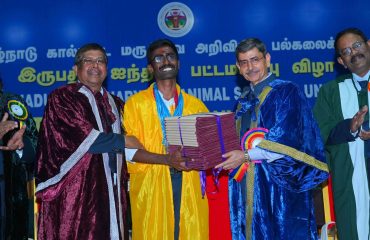 Thiru. R.N.Ravi, Hon’ble Governor of Tamil Nadu and Chancellor, Tamil Nadu Veterinary and Animal Sciences University presented the medals and degrees to 699 students at 25th convocation of Tamil Nadu Veterinary and Animal Sciences University at Anna Auditorium, Madras Veterinary College, Vepery, Chennai - 24.01.2026. Dr. Niranjan Kalita, Vice-Chancellor, Assam Veterinary and Fishery University participated as chief guest and delivered the convocation address. Dr. R. Narendra Babu, Registrar and Vice-Chancellor (i/c), Tamil Nadu Veterinary and Animal Sciences University and other dignitaries were present.