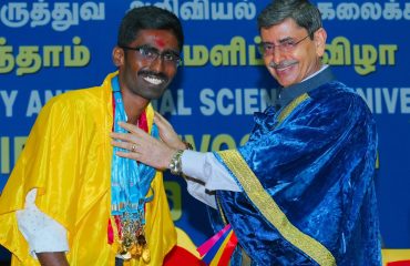 Thiru. R.N.Ravi, Hon’ble Governor of Tamil Nadu and Chancellor, Tamil Nadu Veterinary and Animal Sciences University presented the medals and degrees to 699 students at 25th convocation of Tamil Nadu Veterinary and Animal Sciences University at Anna Auditorium, Madras Veterinary College, Vepery, Chennai - 24.01.2026. Dr. Niranjan Kalita, Vice-Chancellor, Assam Veterinary and Fishery University participated as chief guest and delivered the convocation address. Dr. R. Narendra Babu, Registrar and Vice-Chancellor (i/c), Tamil Nadu Veterinary and Animal Sciences University and other dignitaries were present.