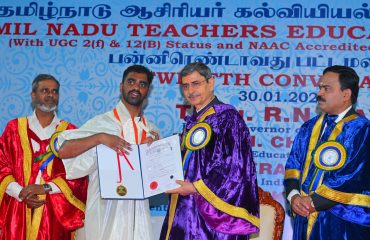 Thiru.R.N.Ravi, Hon’ble Governor of Tamil Nadu and Chancellor, Tamil Nadu Teachers Education University presented the medals and degrees to 77,201 students at 12th Convocation of the Tamil Nadu Teachers Education University at Convocation Hall, Academic Block, Tamil Nadu Open University, Saidapet, Chennai on 30.01.2026. Dr.P.Veeramuthuvel, Director, Directorate of Special Projects, Indian Space Research Organisation, Bengaluru participated as chief guest and delivered the convocation address. Dr. P. Sankar, I.A.S., Secretary to Government, Department of Higher Education, Government of Tamil Nadu and other dignitaries were present.