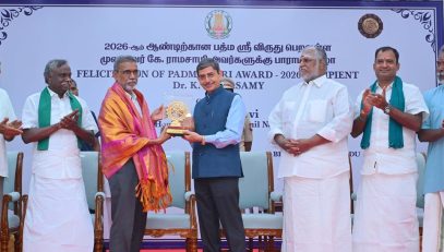 Thiru.R.N.Ravi, Hon'ble Governor of Tamil Nadu presided over the felicitation function of Dr. K.Ramasamy, Padma Shri award - 2026 recipient & successful conduct of South India Natural Farming Summit-2025 and feliciated Dr. K. Ramasamy, Padma Shri award recipient of 2026 at Bharathiar Mandapam, Lok Bhavan, Chennai - 08.02.2026.